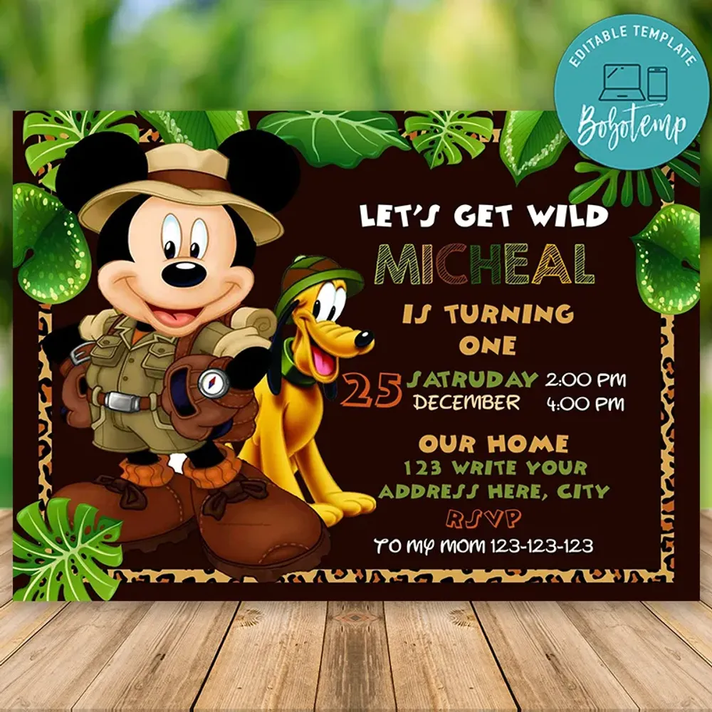 Editable Mickey Mouse 1st Birthday Invitations Instant Download ...