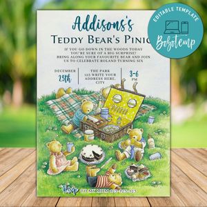 Printable Teddy Bear Picnic Birthday Flyer Instant Download