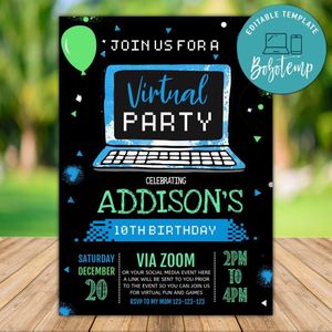 Printable Quarantine Google Hangout Birthday Party Invitation Instant Download