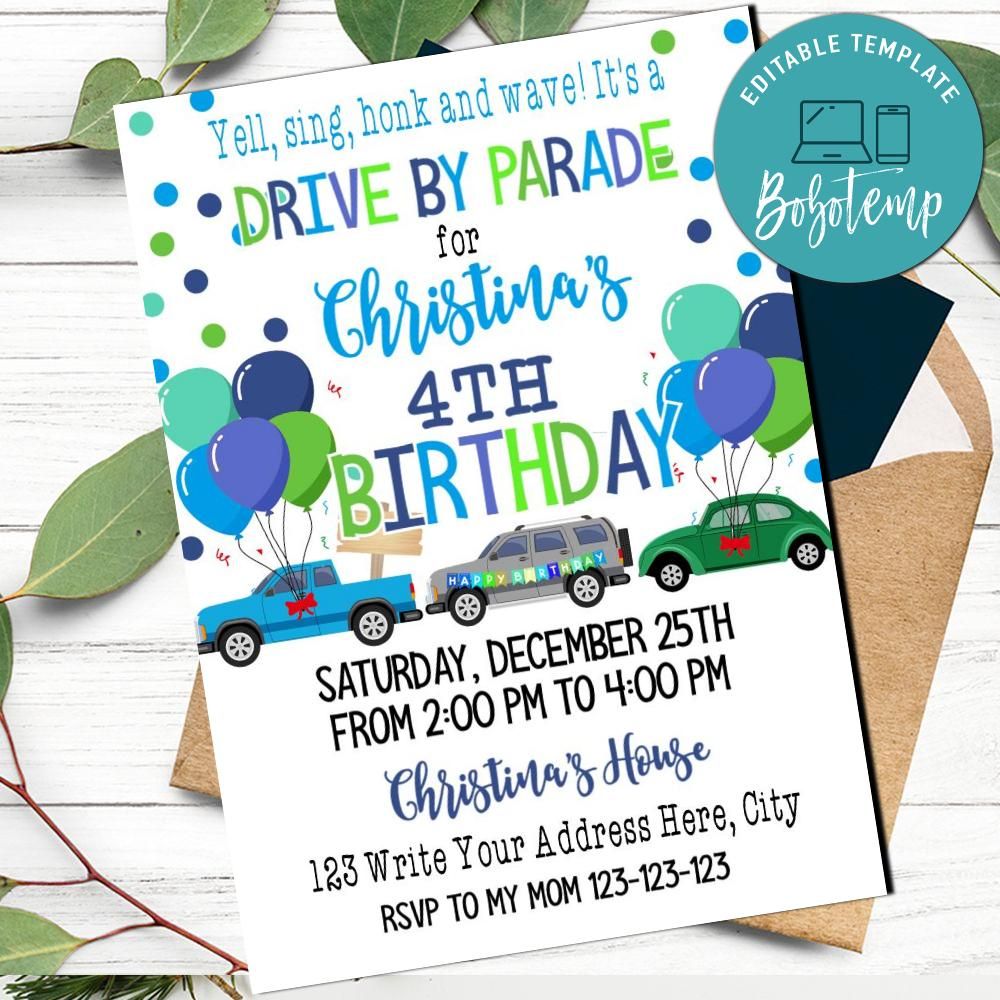 Drive By Birthday Invite Template Instant Download | Bobotemp