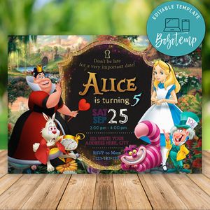 Editable Alice in Wonderland Party Invites Instant Download