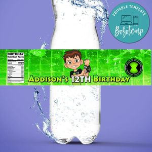 Ben 10 Birthday Water Bottle Label Template to Print at Home Instant Download