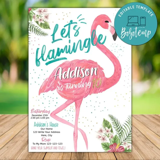Printable Lets Flamingle Birthday Invitation Instant Download | Bobotemp