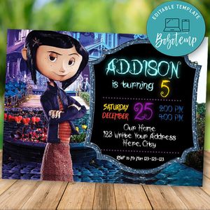 Editable CORALINE Invitations Instant Download