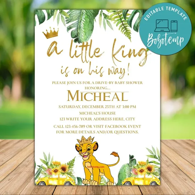 printable lion king drive by baby shower invitation diy bobotemp