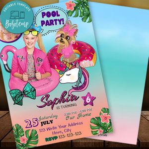 Personalized Jojo Siwa Pool Party Invitation With Photo Instant Download