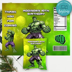 Hulk Birthday Chip Bag Digital File Printable Instant Download