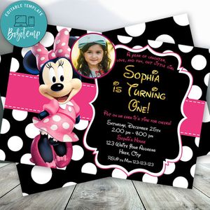 Editable Pink Minnie Mouse Invitations With Photo Instant Download