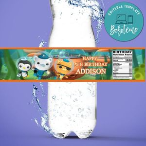 Octonauts Water Bottle Label Template to Print at Home Instant Download