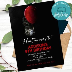 Pennywise Invitation Customizable Template Instant Download
