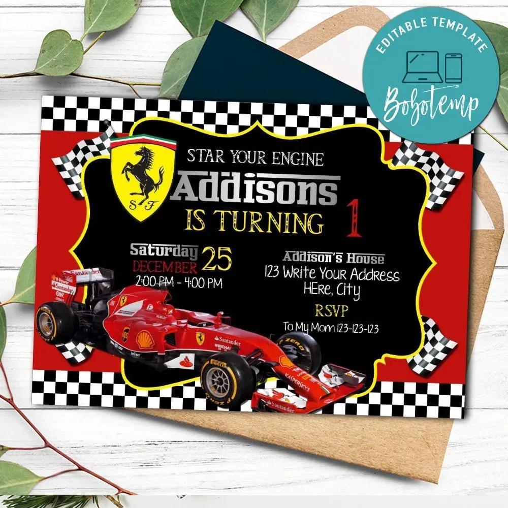Formula 1 Race Car Birthday Flyer Instant Download | Bobotemp