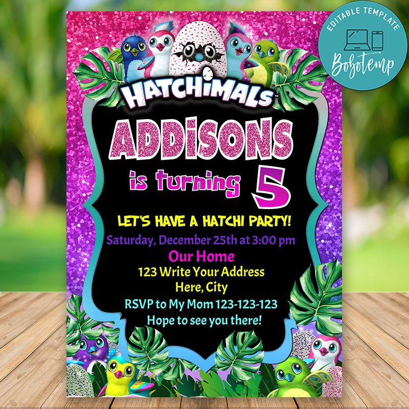 Editable Hatchimals Eggs Birthday Party Invite Instant Download | Bobotemp