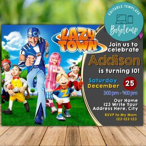 Printable Lazy Town Birthday Invitation Instant Download