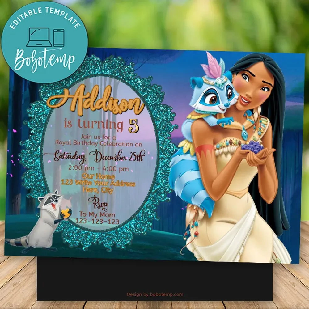 Editable Pocahontas Party Invitations Instant Download | Bobotemp