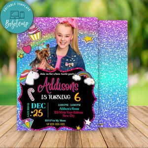 Editable Jojo Siwa Birthday Invitation and Free Thank You Card Instant Download