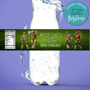 Ninja Turtles Birthday Water Bottle Label Template to Print at Home Instant Download