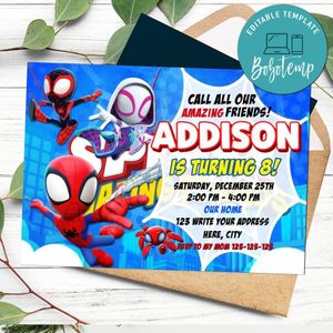 Spidey and his amazing friends Invitation Template to Print at Home Instant Download