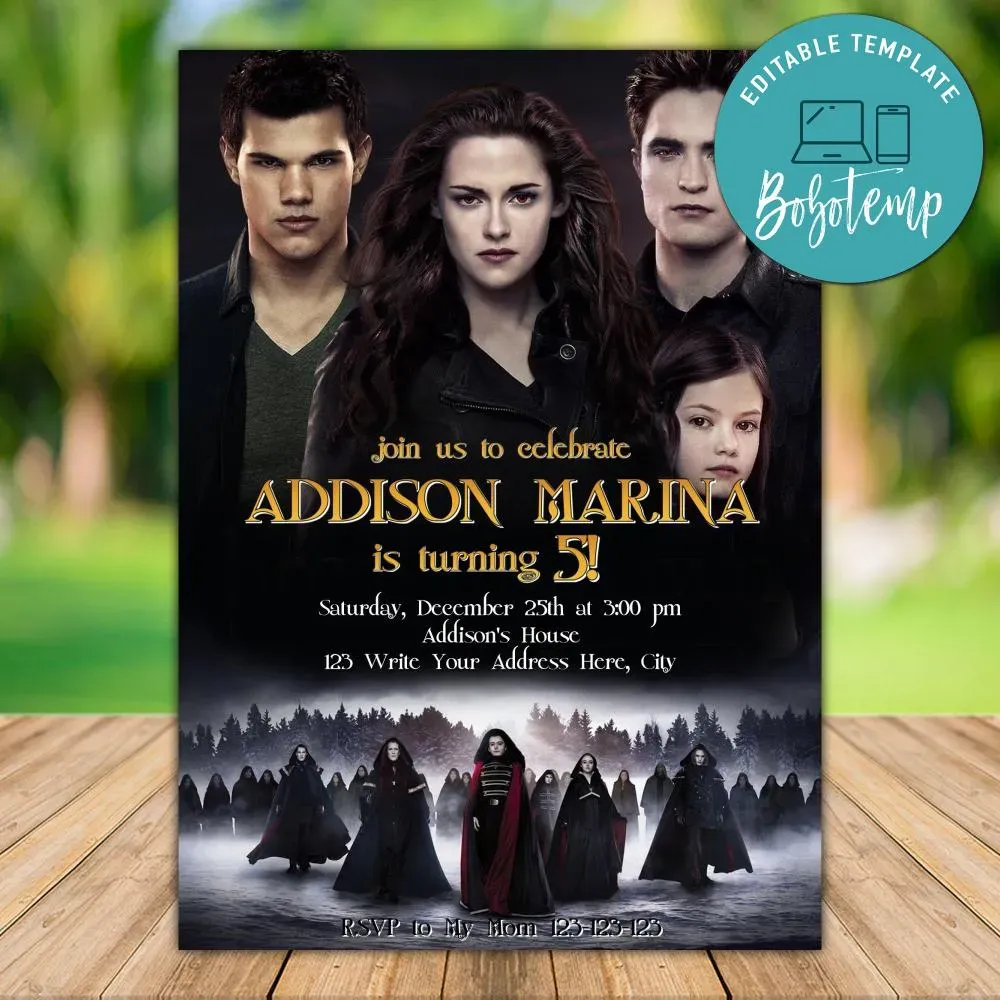 Editable Twilight Birthday Invitation Instant Download Bobotemp