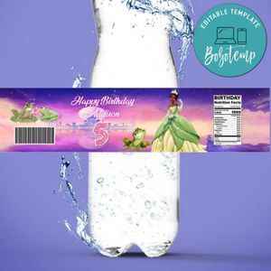Princess Tiana Birthday Water Bottle Label Template to Print at Home Instant Download