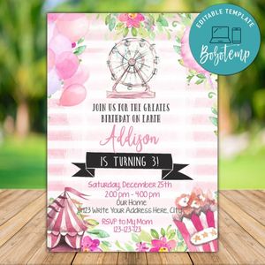 Printable Pink Carnival Birthday Flyer Instant Download