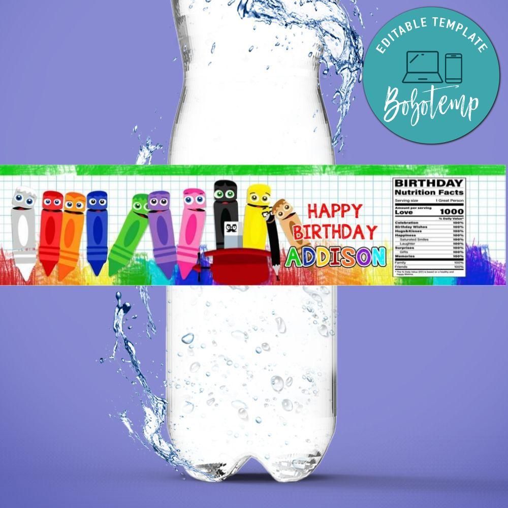 BabyFirst TV Color Crew Water Bottle Label Template to Print at Home Instant Download