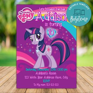 Printable Twilight Sparkle Birthday Flyer Instant Download