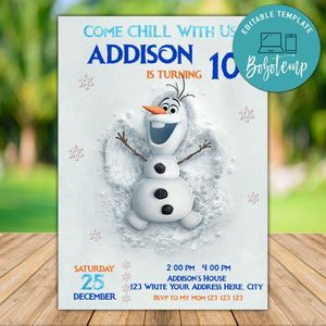 Printable Disney Frozen Olaf Birthday Invitations Instant Download