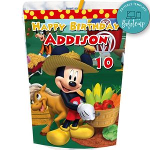 Mickey Mouse Farm Juice Pouch Labels Digital File Printable Instant Download