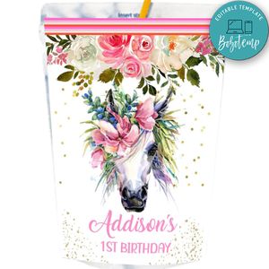 Pink Floral Horse Capri Sun Label Printable Instant Download