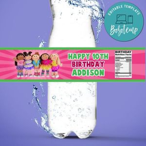 Cabbage patch Birthday Water Bottle Label Template to Print at Home Instant Download