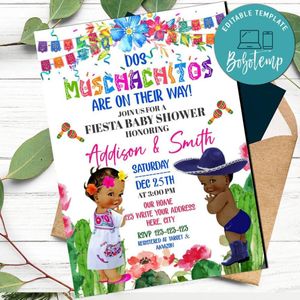 African American Mexican Twins Birthday Flyer Printable Instant Download