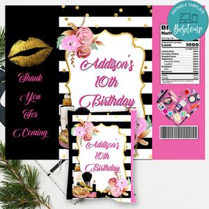 Makeup Birthday Chip Bag Digital File Printable Instant Download