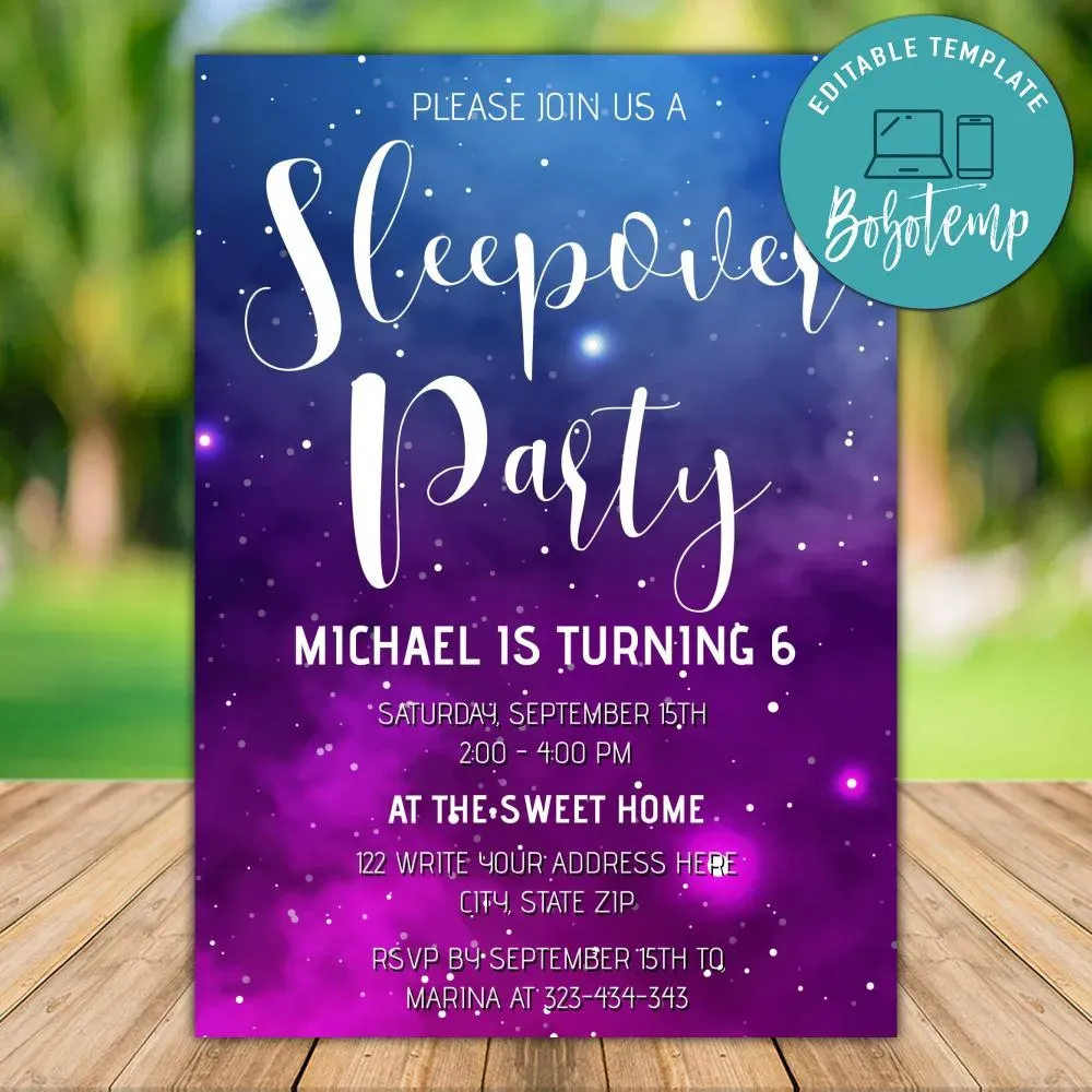 Printable Galaxy Starry Night Birthday Invitation DIY | Bobotemp