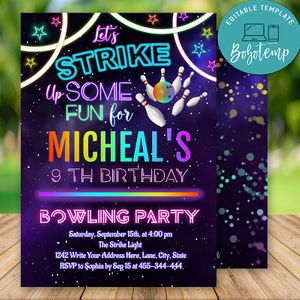 Bowling Birthday Invitation, Let's Strike Up Some Fun Bowling Party