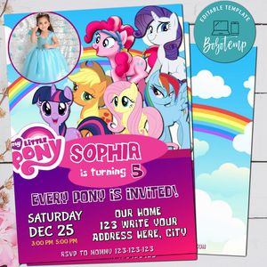 Editable My Little Pony Invitation For Girl With Photo Instant Download
