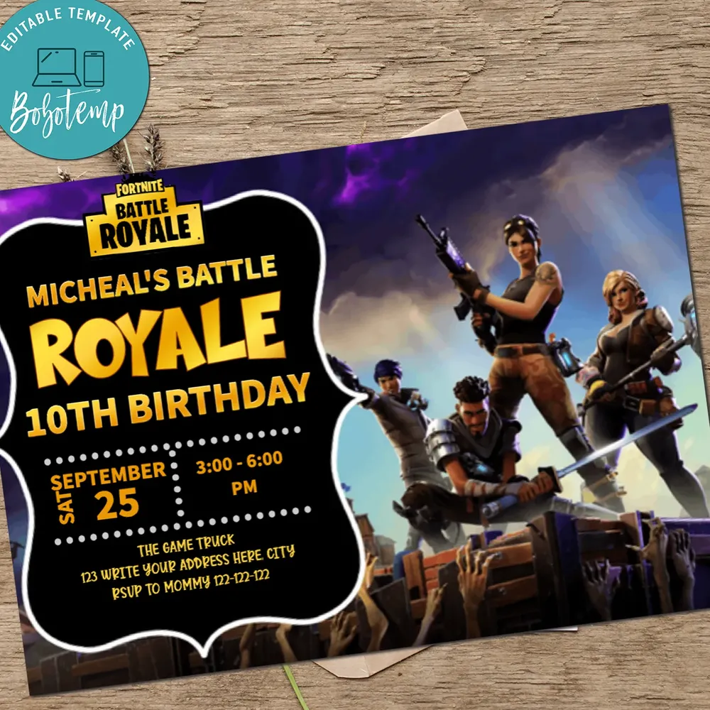 Fortnite Birthday Party Invitation Printable Bobotemp