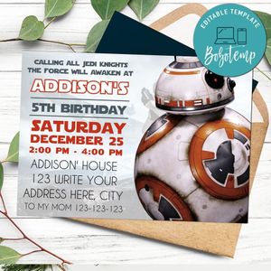 Printable BB8 Birthday Invitation Instant Download