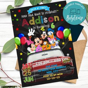 Mickey Mouse Drive By Birthday Parade Invitation Printable Instant Download