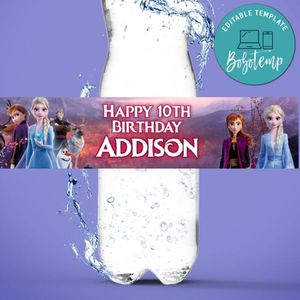 Frozen 2 Birthday Water Bottle Label Template to Print at Home Instant Download