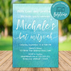 Printable Bat Mitzvah Invitation Instant Download
