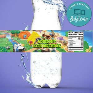 Animal Crossing Water Bottle Label Template to Print at Home Instant Download