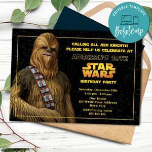 Chewbacca Invitation Template to Print at Home Instant Download