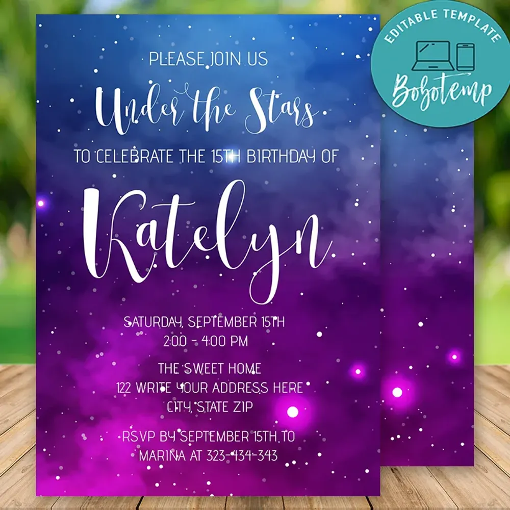 Ediable Stars Universe Galaxy Birthday Invitations DIY | Bobotemp