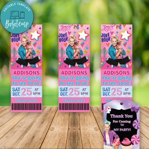 Editable JoJo FAKE Ticket Invitation to Concert and Free Thank You Tag Instant Download