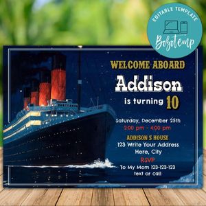 Printable Titanic Party Birthday Flyer Instant Download
