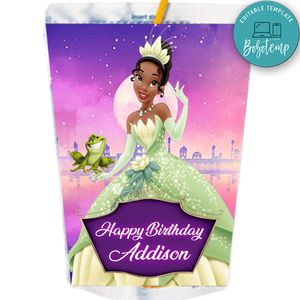Princess Tiana Capri Sun Labels Digital File Printable Instant Download