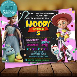 Editable Toy Story Birthday Flyer For Girl And Free Thank You Card Instant Download