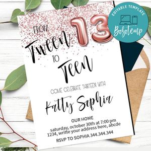 Tween to teen Birthday Invitation Template to Print at Home Instant Download