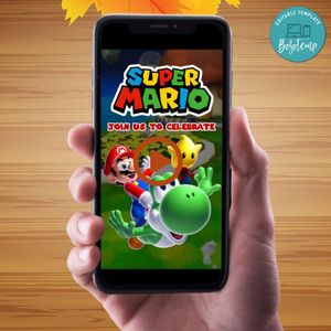Super Mario Video Invitation Digital Template Customizable Instant Download