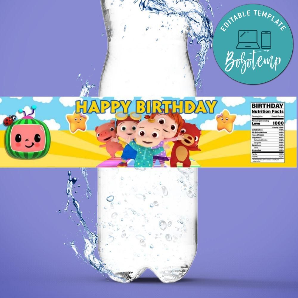 PRINTED or DIGITAL Personalised COCOMELON Birthday Party Pop Top Drink  Water Bottle Labels X16 